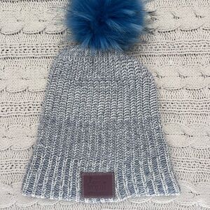 Love Your Melon Blue and Gray Pom-Pom Beanie